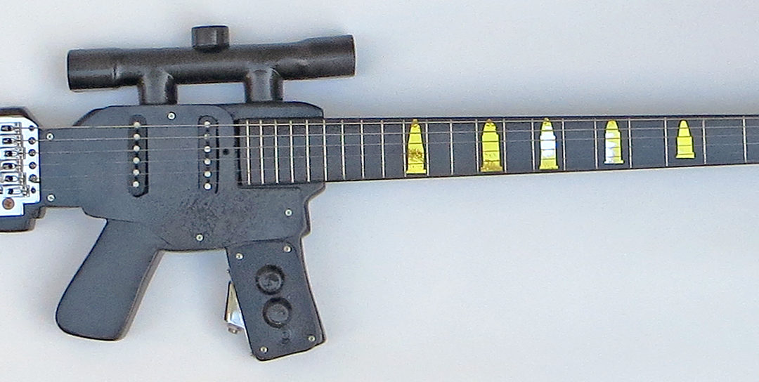 Assault Rifle Electric Guitar – laminated hardwood, , pine dowel, electric guitar neck, guitar parts, paint