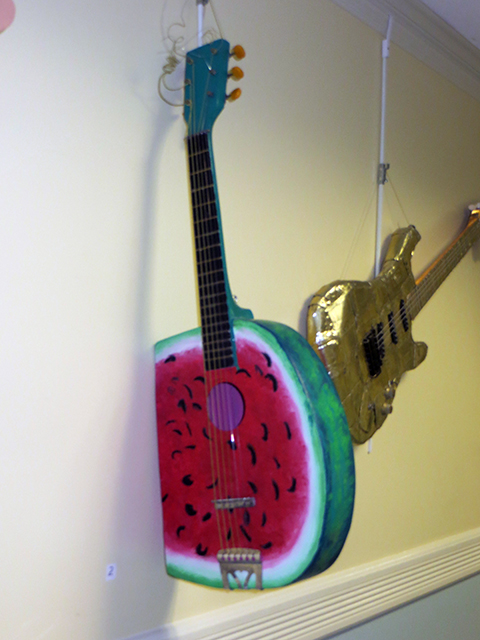 Watermelon Guitar – found guitar, wood, paint