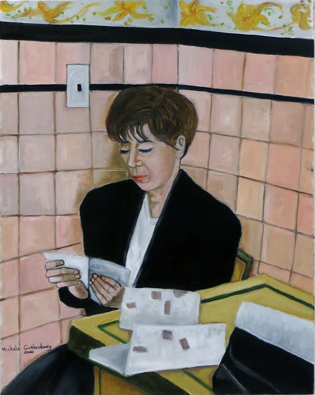 Michele Guttenberg “Reading Loveletter” oil on canvas, $100.00