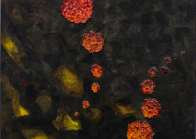 Irene Riegner  “Living While Under Attack By Alien Covids”, acrylic, spackle,  16” W x 20”H, 2020-21, $75.00