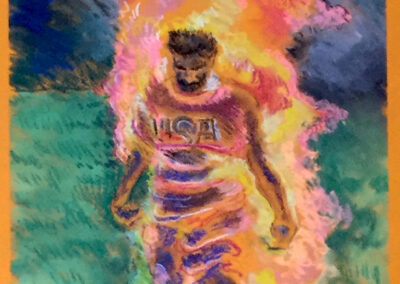 Brian McCormack  “Burning Man” pastel on pastel paper, framed size 23 ”W x 35 ”H, 2020, $300.00