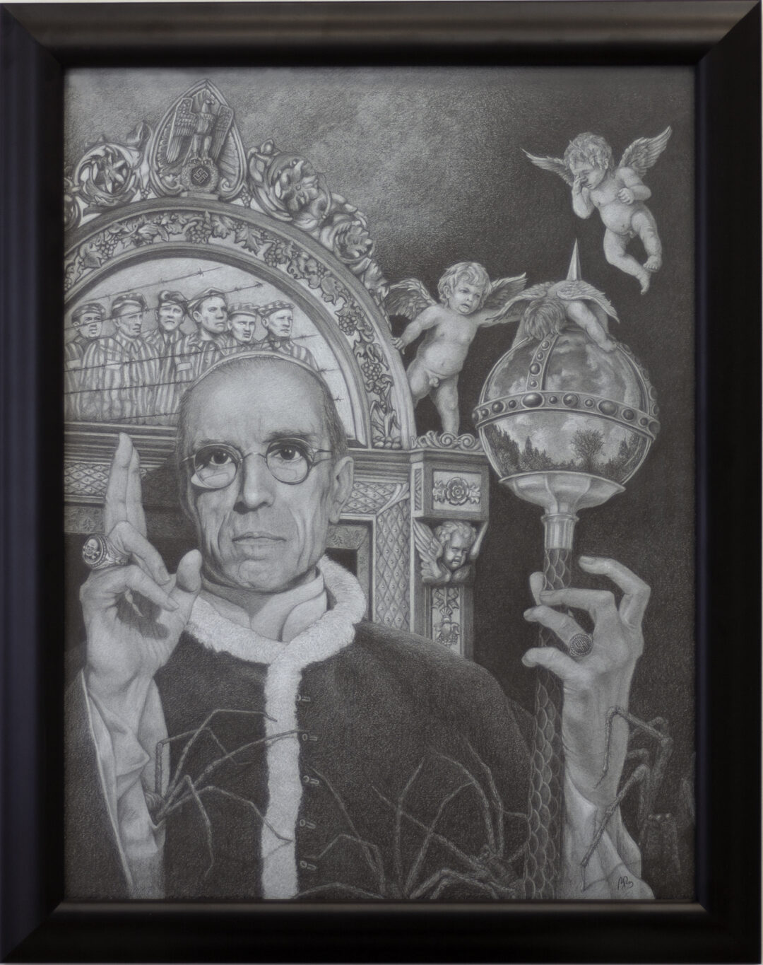 Bill Ross “Hitler’s Pope” graphite and chalk on toned paper, 30”H x 24” –  $850.00