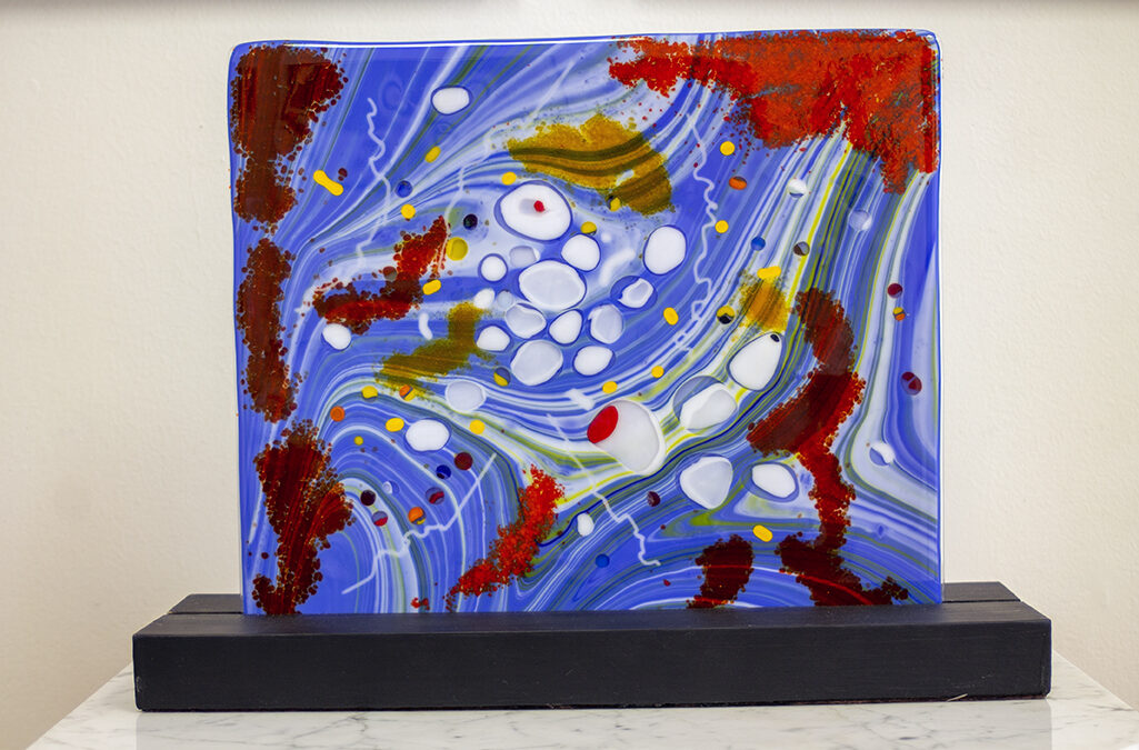 Ellen Rebarber “Imagined Galaxy” fused glass on wood base, $1,600.00