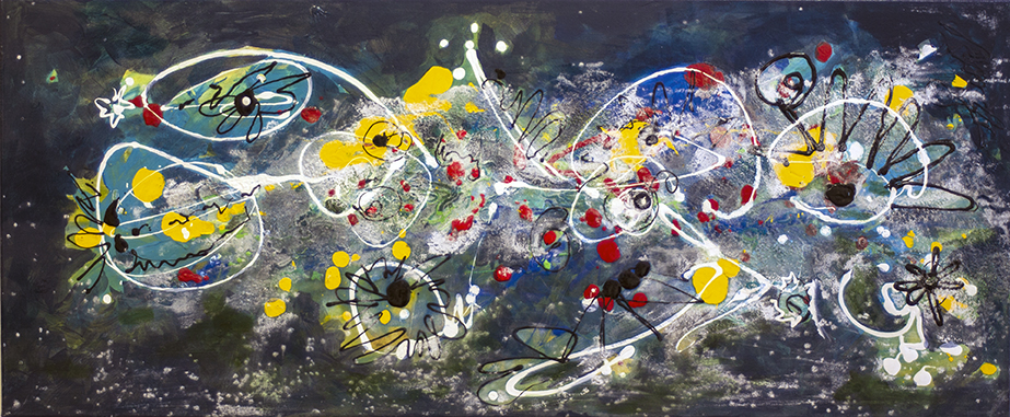 Laura Spector “Aliens and Space Explosions” acrylic on canvas, $300.00