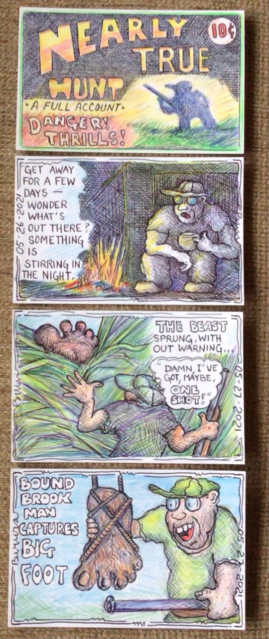 Bill Vivona “Nearly True Stories” colored pencil and ball point pen on reclaimed card stock, $200.00