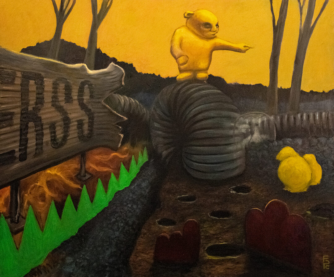 “Critter Planet” – 40″ x 48″ – oil on wood panel – $650.00