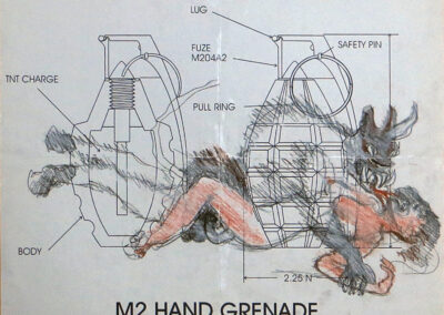 “M2 Hand Grenade” drawing on print – 17″ x 22″