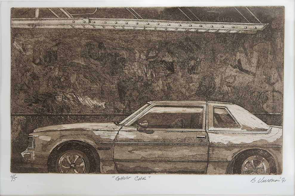 “Ghost Car” etching and aquatint, 8” H x 13” W, SOLD