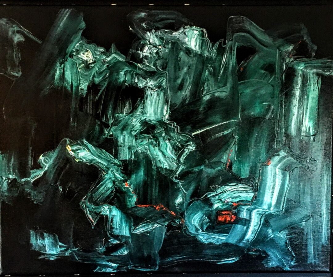 Sarah Bass Aspe “The Fury” oil on canvas,19” H x 23”W – $2,500.00