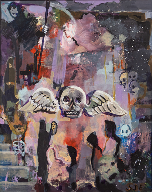 Steven Epstein  “Descending Souls” acrylic/marker 20”H x 16”W, 2023, $125.00
