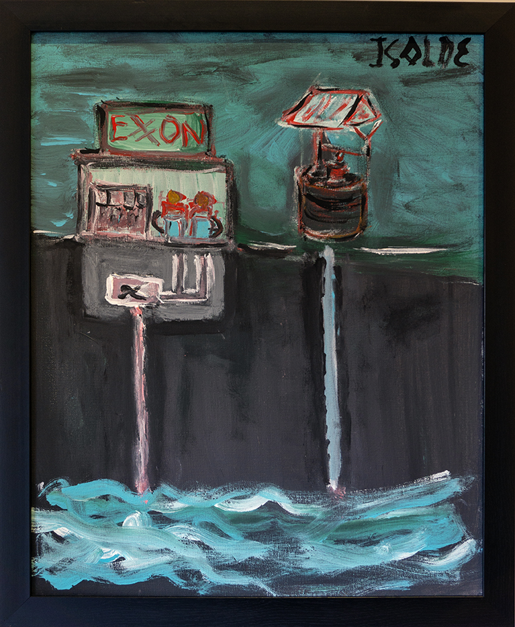 Richard Isolde  “Leaking Underground Storage Tank (LUST)”, acrylic on canvas, 16”W x 20” H, 2023, $75.00