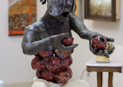 Stacey AS Pritchard “The Pomegranate Eater, Clay and Mixed Media Sculpture, 25” H x 16”W x16”D, 2022 – $1,500.00