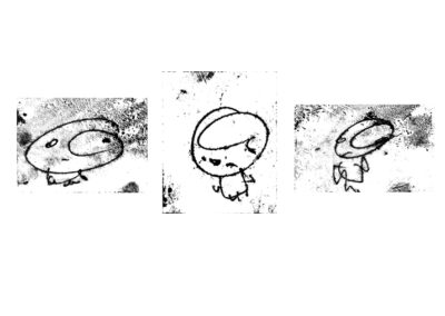 Anton Kaplan “3 Little Guys”, monotype on photo paper,  Dimensions vary between 3’’ to 6’’ x 3’’ to 6’’  $150.00