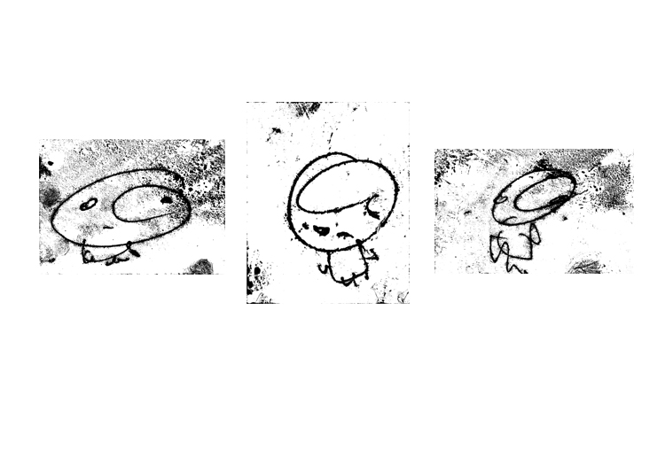 Anton Kaplan “3 Little Guys”, monotype on photo paper,  Dimensions vary between 3’’ to 6’’ x 3’’ to 6’’  $150.00