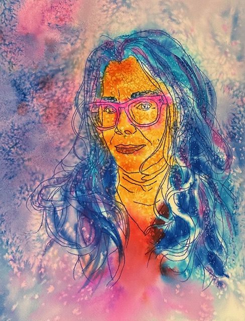 Jana Ortiz “Chromatic Reflections: a fluid self portrait”, watercolor, 12”W x16”H – $100.00