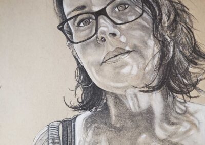 Kristy Brucale Jach “Miss Kristy” pencil and charcoal drawing, 12.5”W x 15.5”H – $250.00