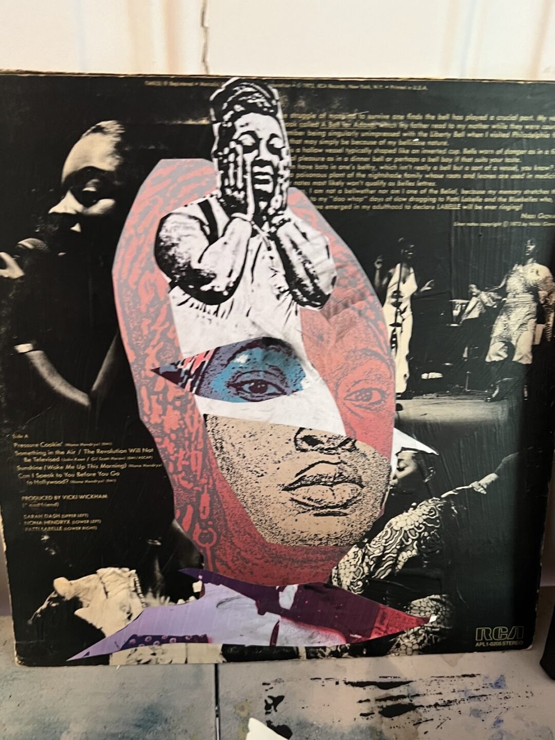Courtney Minor “Luchadora LaBelle: a study self portrait” analog collage on vintage record jacket, 13.5” x 13.5” –  $350.00