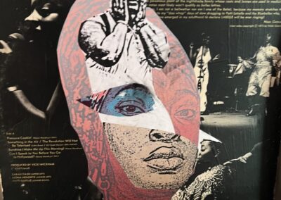 Courtney Minor “Luchadora LaBelle: a study self portrait” analog collage on vintage record jacket, 13.5” x 13.5” –  $350.00