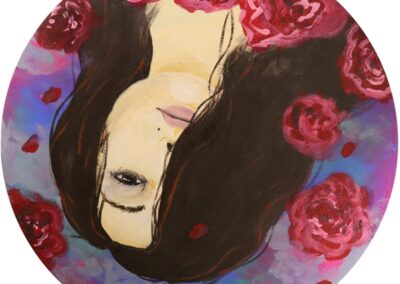 Samantha Brown “Upside Down”, acrylic on canvas, 12” diameter (circle),  – $400.00